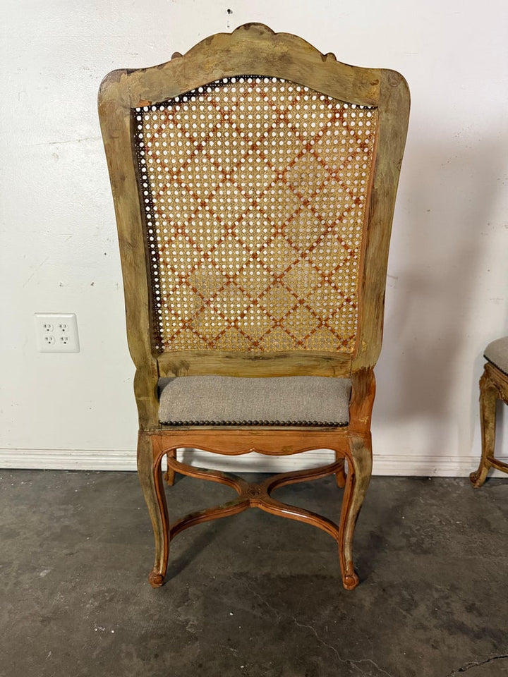 Set of Eight French Painted Caned Back Dining Chairs