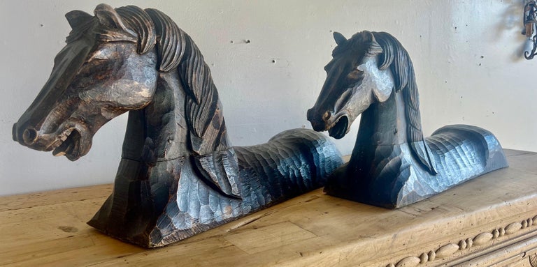 Pair of Primitive Hand Chiseled Horse Sculptures