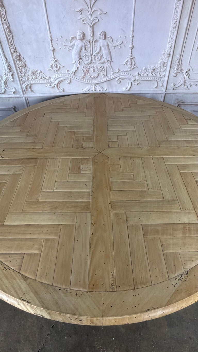 French Baroque Revival Round Dining Table, Distressed Wood C. 1900&
