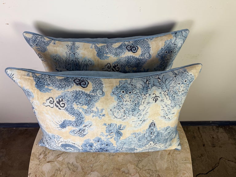 Pair of Custom Linen Dragon Pillows
