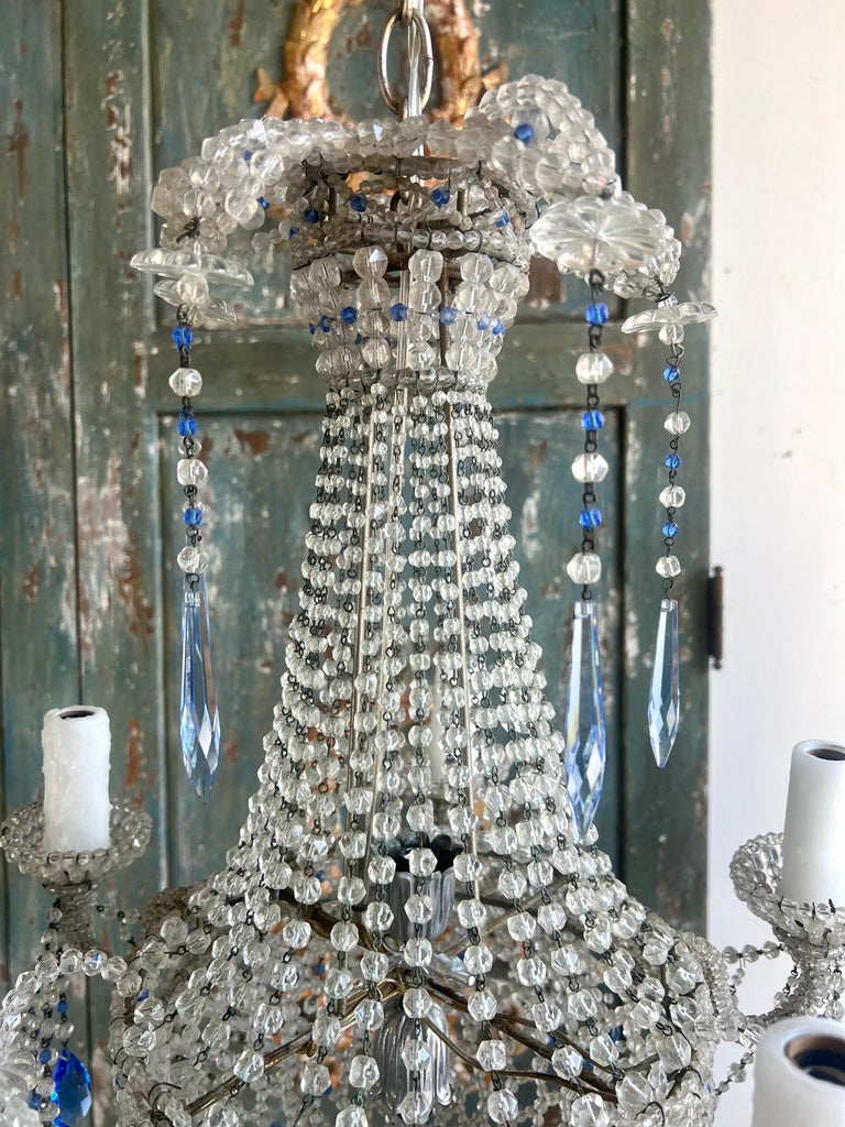 French Crystal Beaded Crystal Chandelier C. 1930's