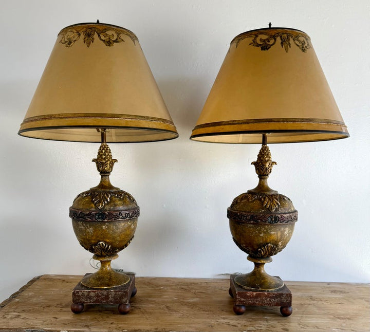 Pair of Hand Painted Lamps w/ Parchment Shades