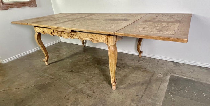 19th Century French White Oak & Burl Walnut Dining Table