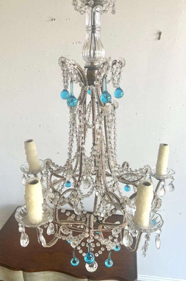 Five Light Italian Crystal Beaded Chandelier C. 1930