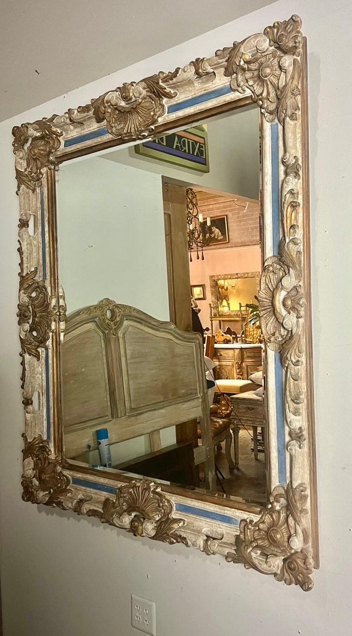 Monumental French Baroque Style Painted & Parcel Gilt Mirror C. 1940's