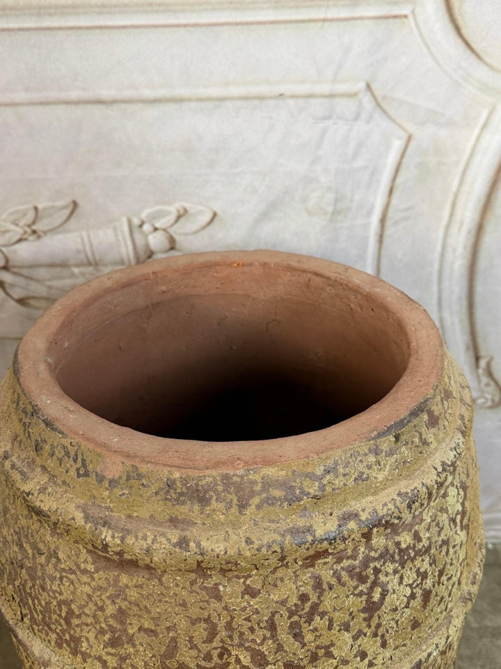 Ribbed Terracotta Storage Vessel with Ochre Encrusted Patina