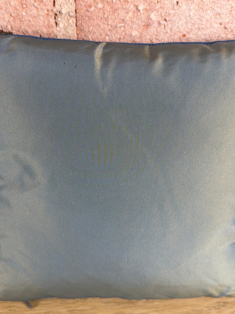 Pair of French Sapphire Velvet Pillows with 19th Century Gold Metallic Appliques