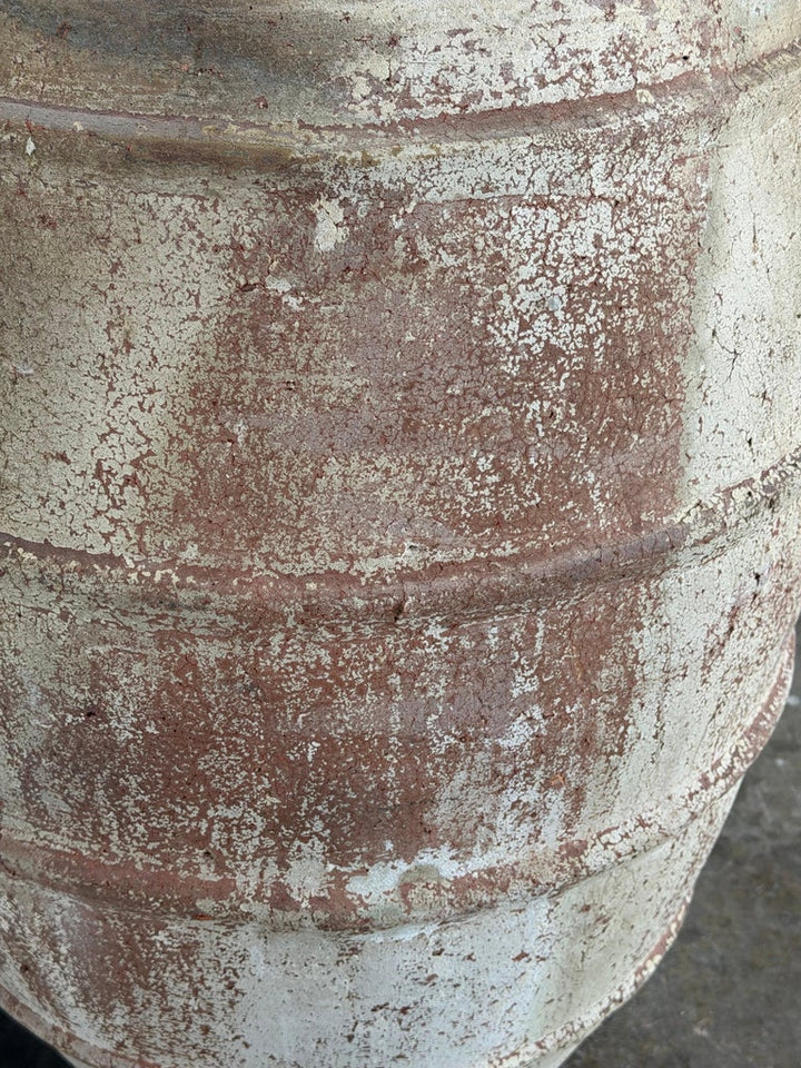 Monumental Ribbed Terracotta Planter with Heavily Distressed Patina