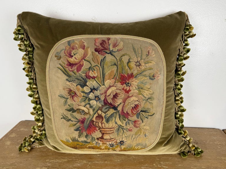 Pair of Custom Aubusson Tapestry and Velvet Pillows by Melissa Levinson