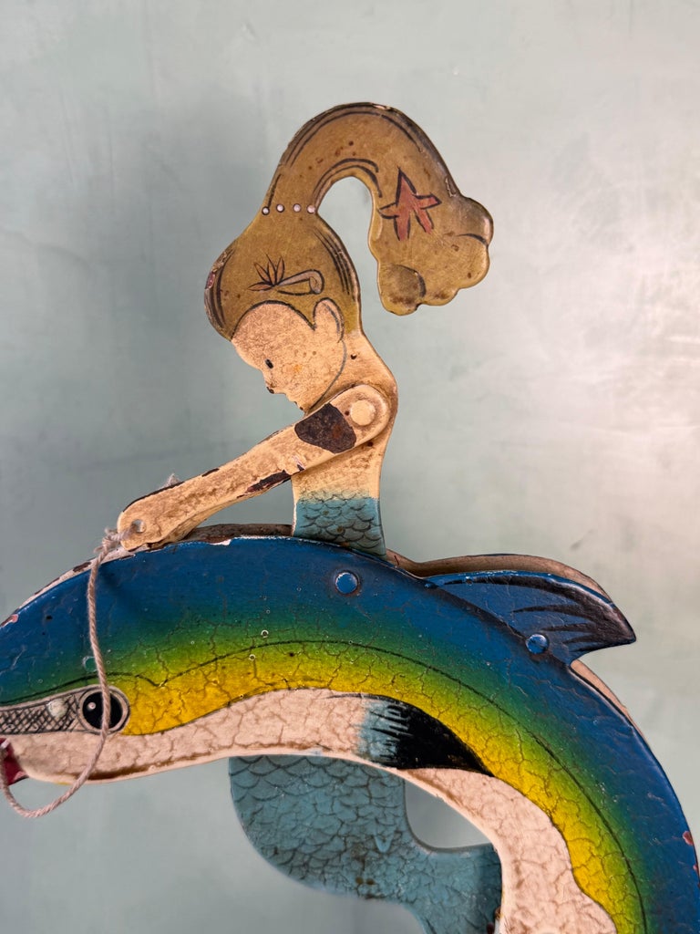 Vintage Folk Art Dolphin Rider Balancing Kinetic Sculpture