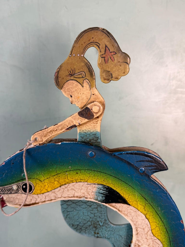 Vintage Folk Art Dolphin Rider Balancing Kinetic Sculpture