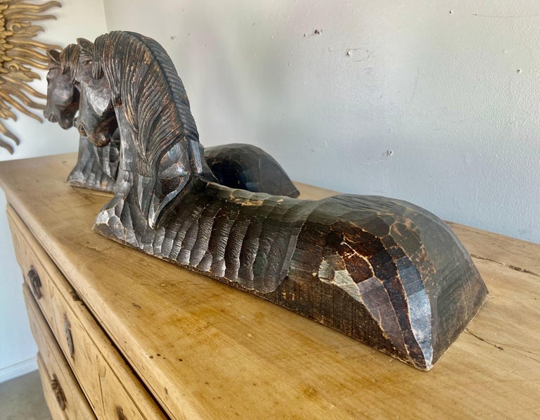 Pair of Primitive Hand Chiseled Horse Sculptures