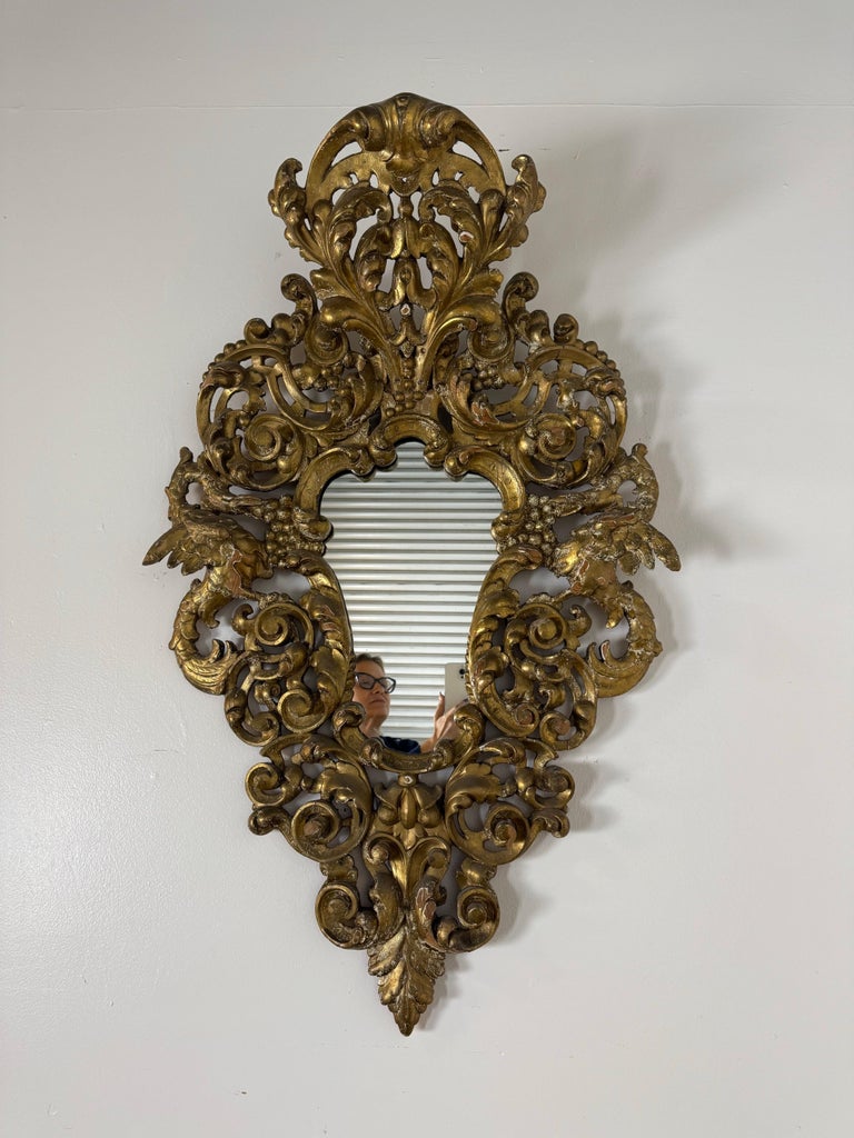 19th-Century Italian Baroque-Style Carved and Giltwood Mirror