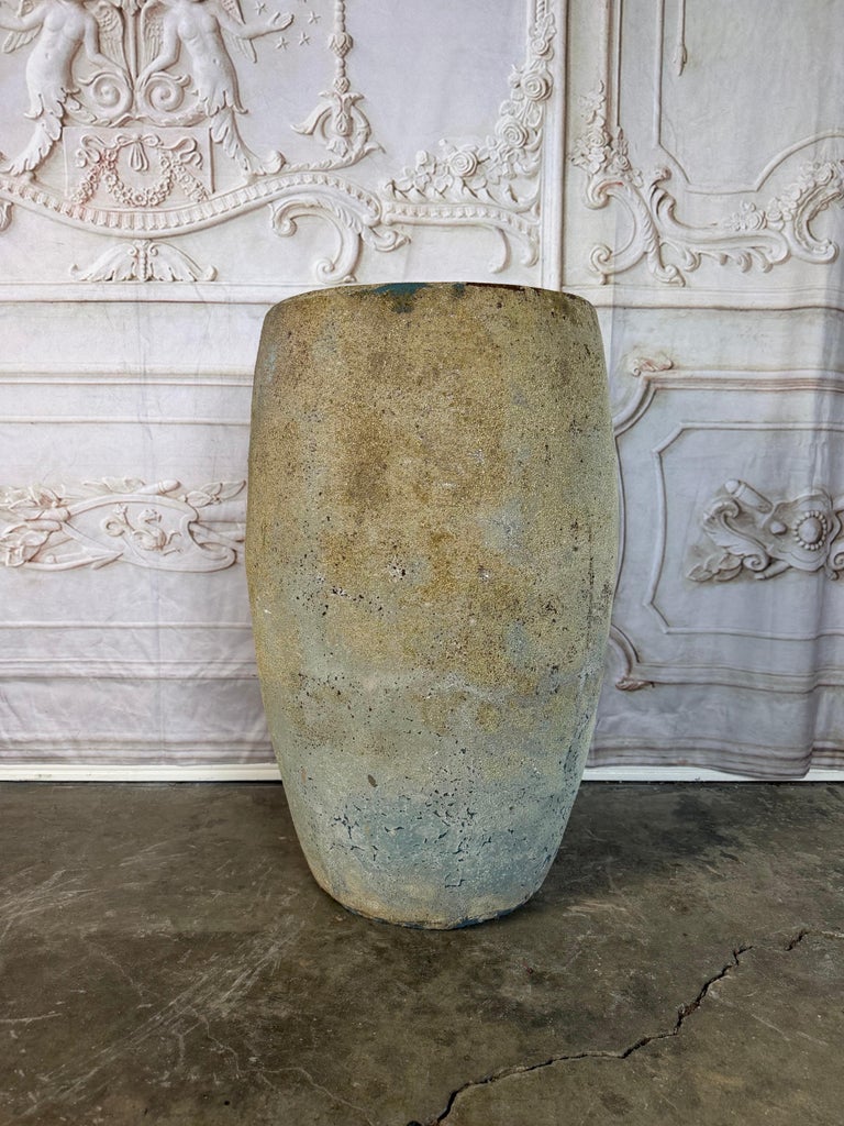 Large Antique Terracotta Vessel with Weathered Ochre and Blue Patina