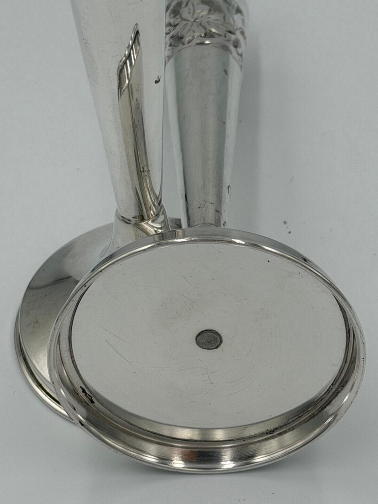 Pair of Art Nouveau Sterling Silver Candlesticks with Floral Relief Decoration