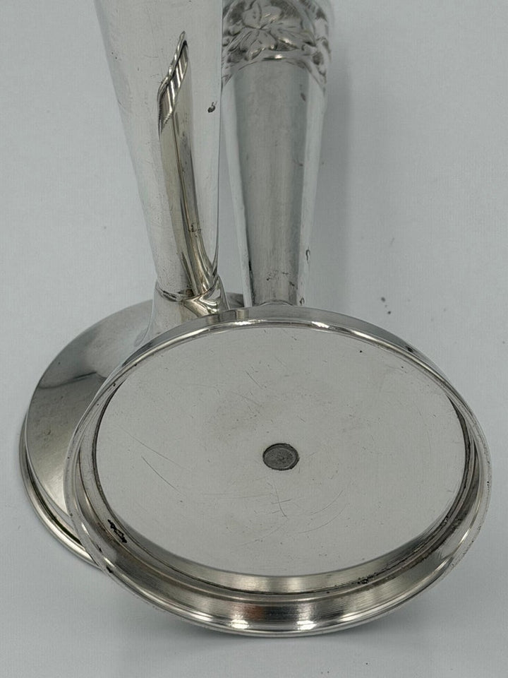 Pair of Art Nouveau Sterling Silver Candlesticks with Floral Relief Decoration