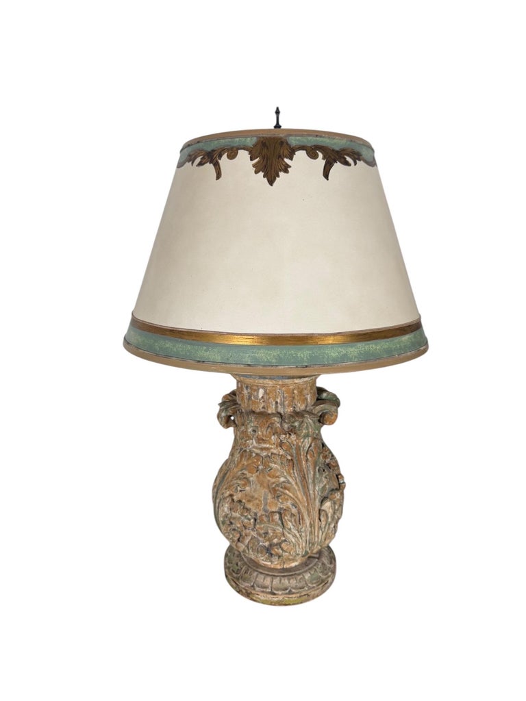 Pair of Italian Carved Wood Baroque Style Table Lamps