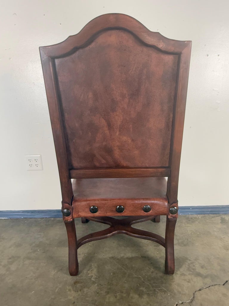 Set of Eight Spanish Walnut & Leather Dining Chairs