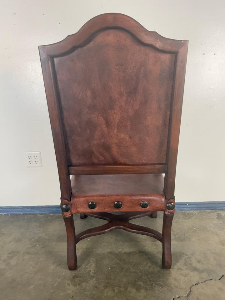 Set of Eight Spanish Walnut & Leather Dining Chairs