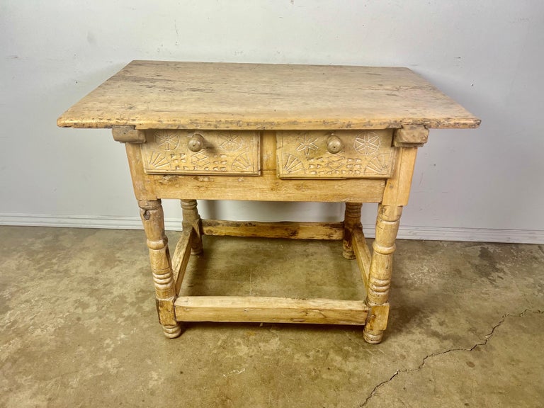 18th Century Bleached Walnut Spanish Colonial Table with Two Drawers