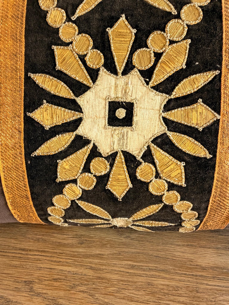 Pair of Custom Velvet Pillows with 19th Century French Appliqué Panels