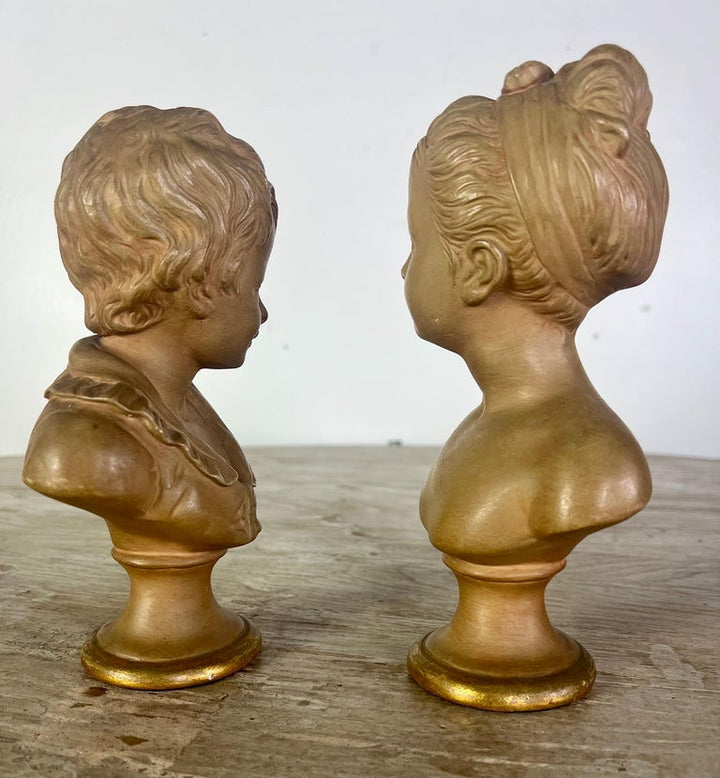 Pair of Petite Borghese Terra Cotta Busts C. 1960's