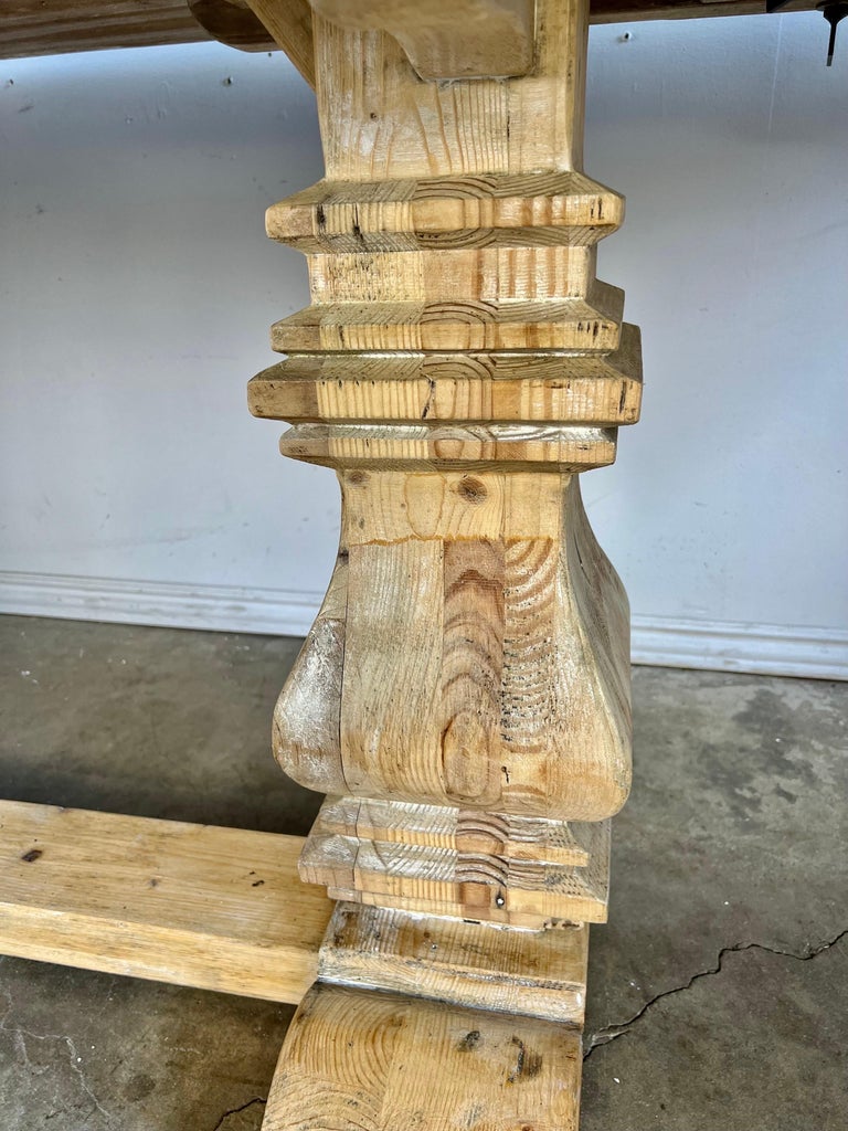 Early 20th C. Tuscan Style Pine Dining Table w/ Leaves