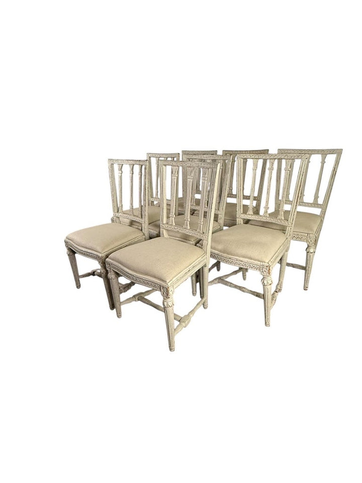 Set of Eight Swedish Gustavian Style Dining Chairs, 19th Century