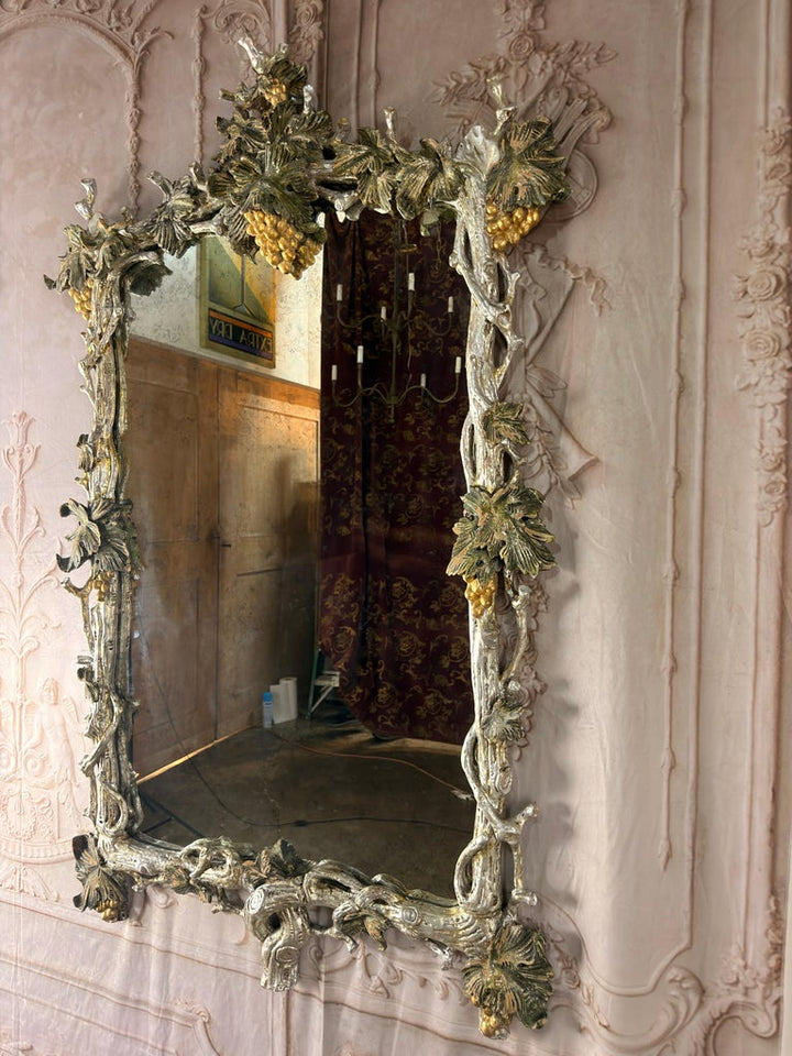 Pair of Italian Baroque Wall Mirrors, Hand-Carved Wood, Circa 1960s
