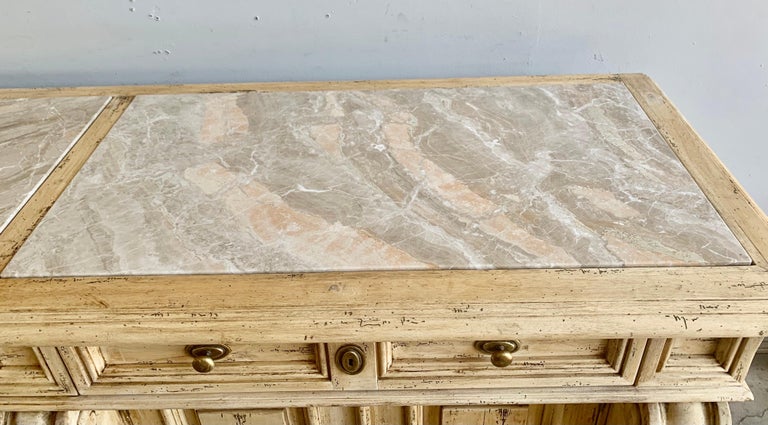 Italian Bleached Walnut Sideboard w/ Storage and Marble Top