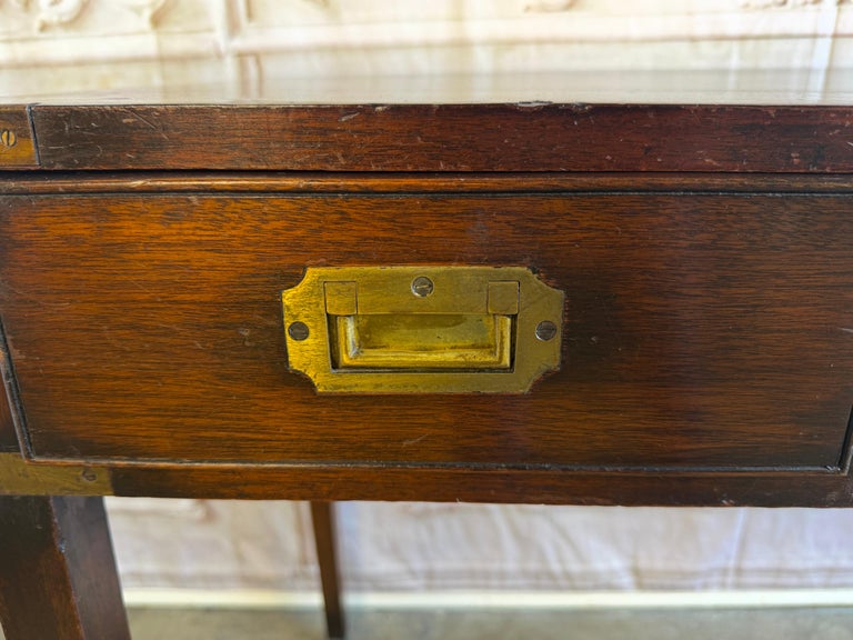 Antique English Campaign Console Desk - 3 Drawer Military Writing Table