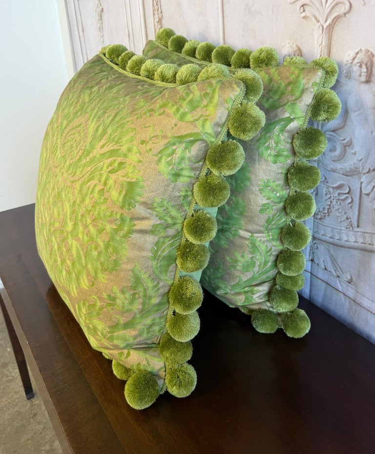 Pair of Custom Venetian Mariano Fortuny Damask Pillows