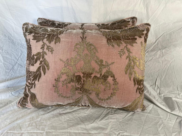 Rare Mariano Fortuny Gold Metallic Printed Velvet Pillows