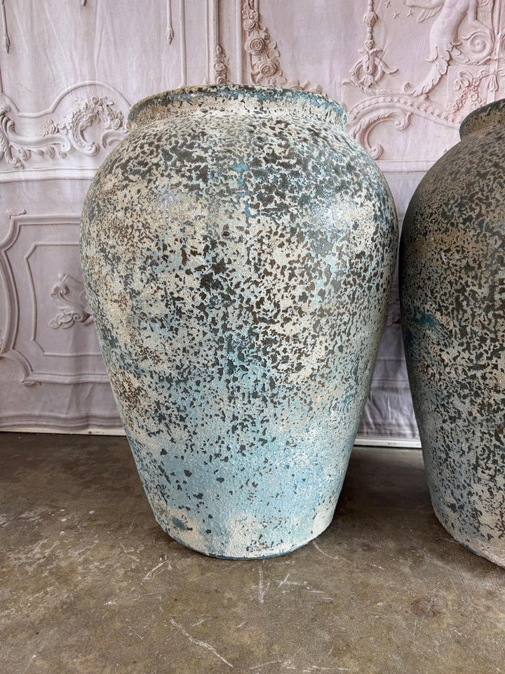 Large Rustic Textured Terracotta Amphora Vessels – Pair of Aged Mediterranean