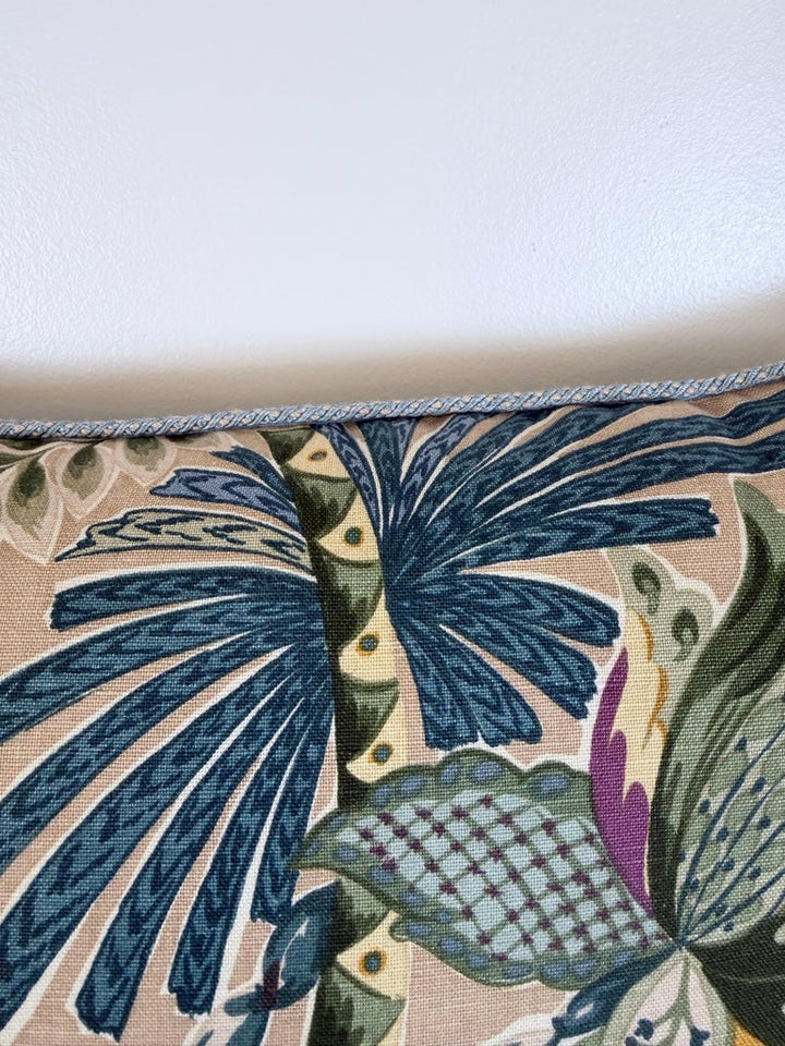 Designer Linen Throw Pillow in Exotic “Braganza” Jungle Print with Leopard Motif