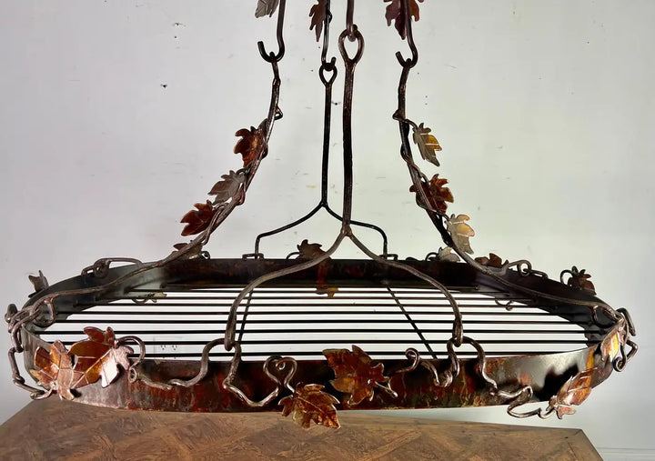 Wrought Iron French Grapevine Pot Rack-20th Century