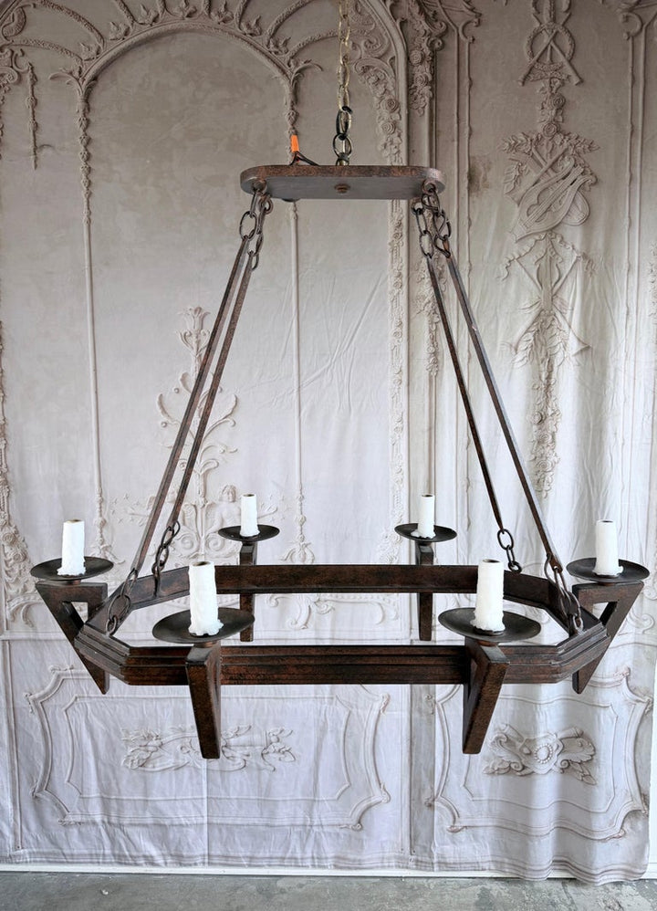 20th Century Spanish Style Wrought Iron Chandelier 6-Light