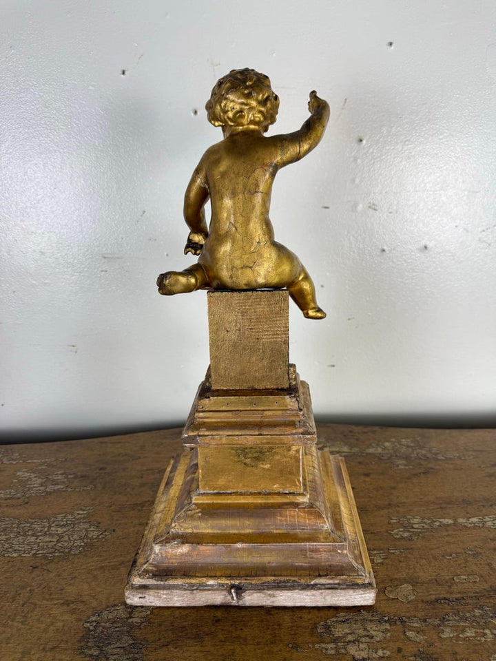19th Century Italian Giltwood Cherub on Carved Plinth Base