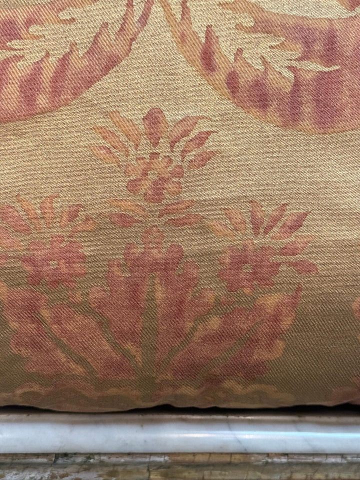Custom Mariano Fortuny Pillows in Antique Gold &amp; Coral Damask