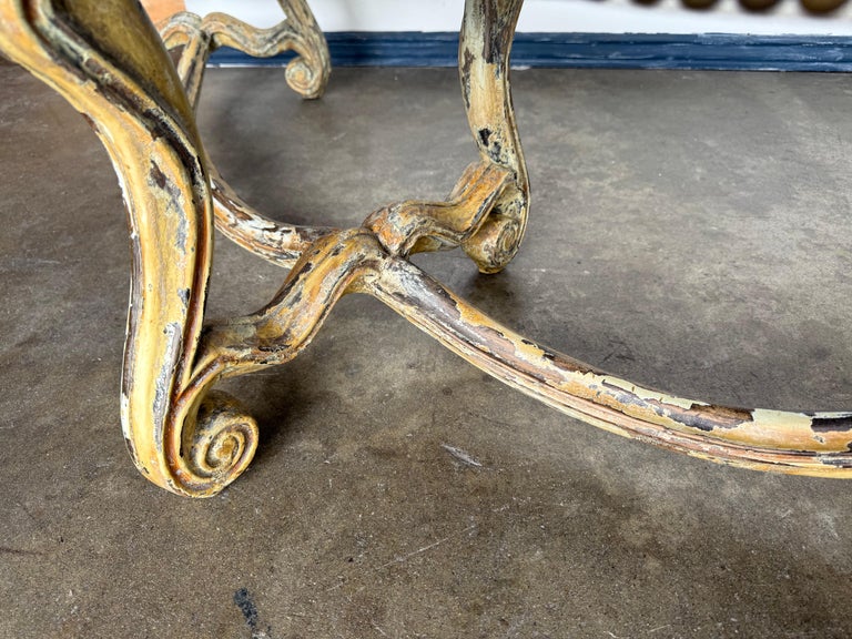 Italian Louis XV Style Painted and Gilt Curved Bench, 19th Century
