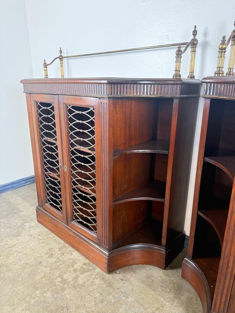 Pair of English Regency–Style Mahogany Bookcases with Brass Detailing