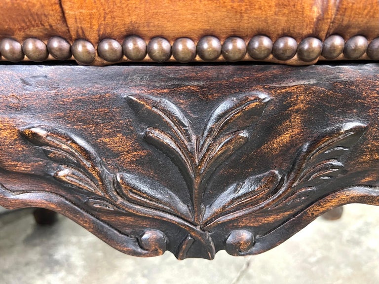 Pair of French Walnut Leather Tufted Benches