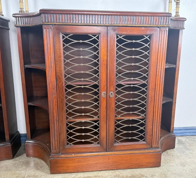 Pair of English Regency–Style Mahogany Bookcases with Brass Detailing
