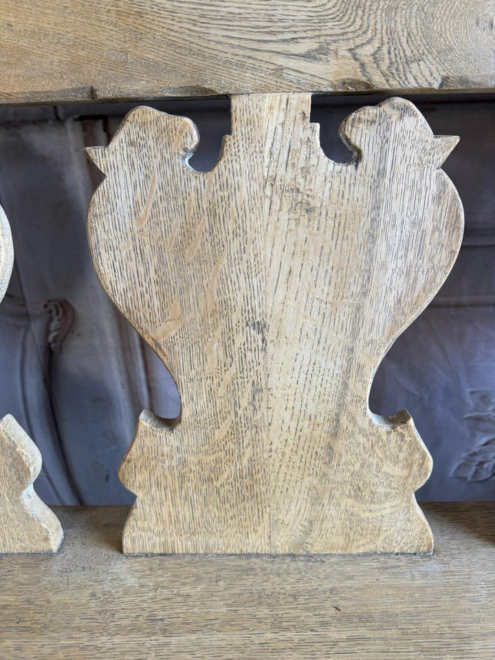 Rustic Hand-Carved Oak Benches, Pair, Folk Art / Spanish Colonial Style