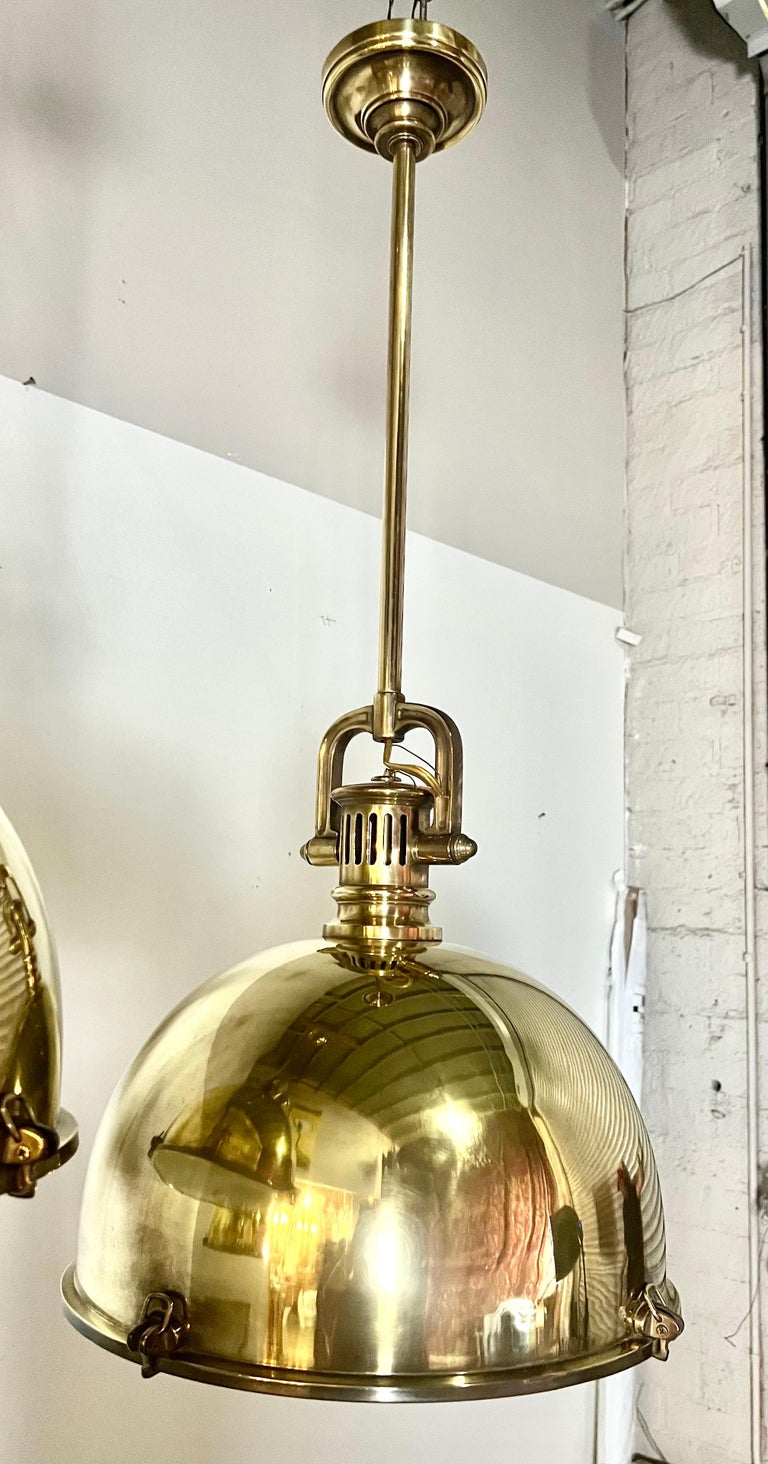 Set of Three Monumental Brass Domed Shaped Pendants