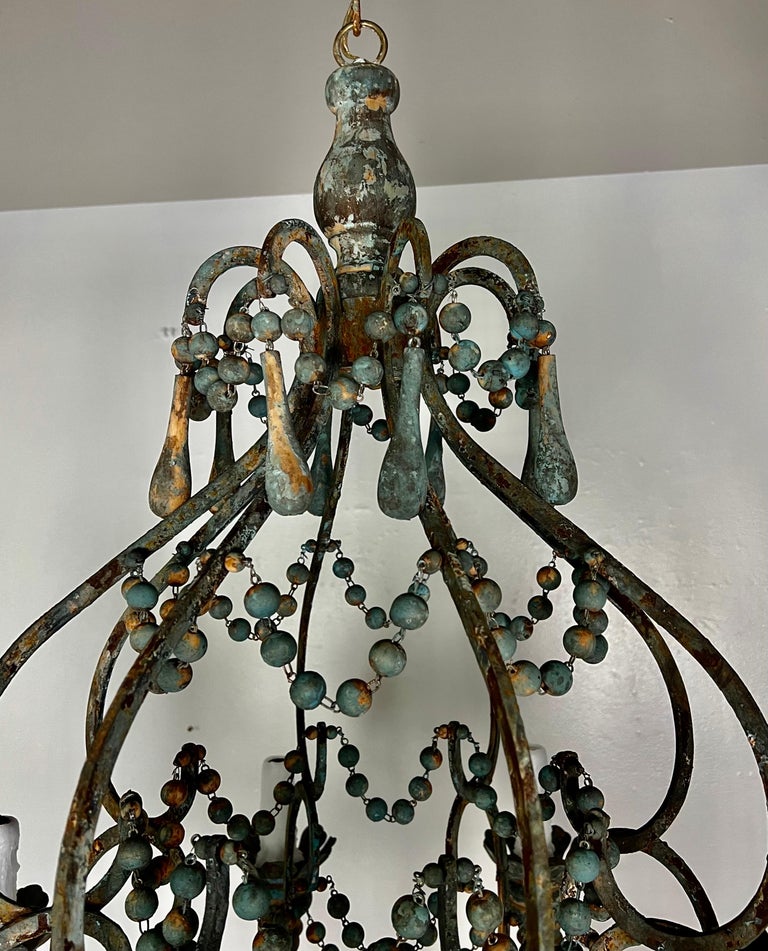 Italian Style Wood and Iron Chandelier with Wood Drops By MLA