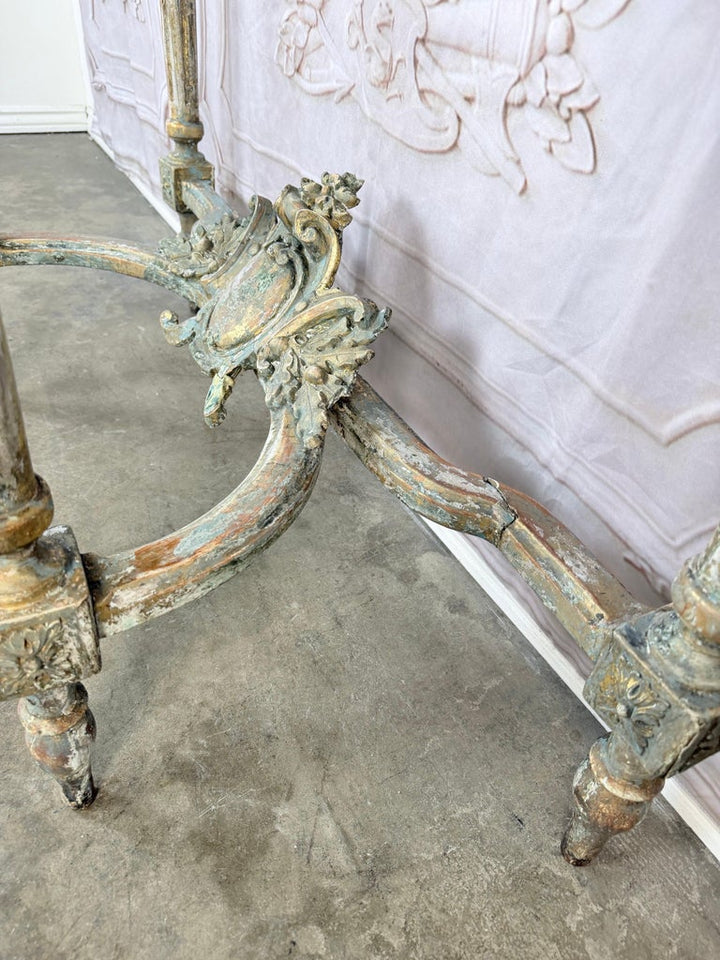 French Louis XVI Painted Gesso & Giltwood Console Table with Shaped Marble Top
