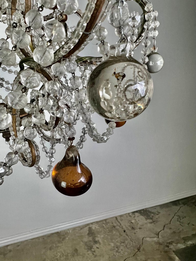 French Crystal Beaded Chandelier W/ Amber Drops, circa 1930