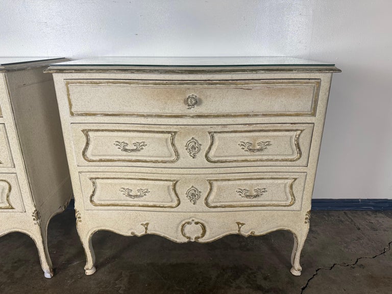 Pair of Louis XV–Style Painted Chests with Antiqued Marbled-Foxed Mirror Tops