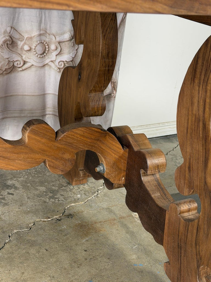 .Monumental Spanish Baroque Walnut Trestle Dining Table by Miamar Home